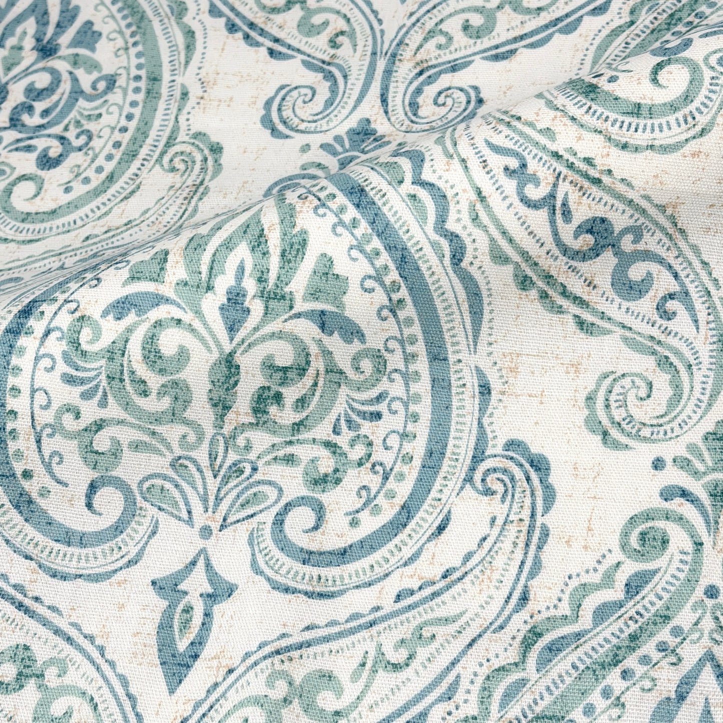 Damask Floral Ciel Cotton Duck Flat Roman Shade, CL1200