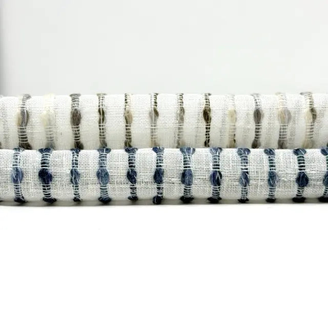 Grey Embroidered Stripe Sheer Linen Fabric Relaxed Roman Shade, CL1032