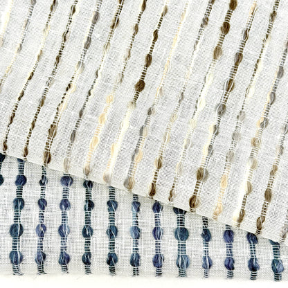 Dot Embroidered Blue Indigo Stripe Sheer Blend Linen Fabric Flat Roman Shade, CL1032