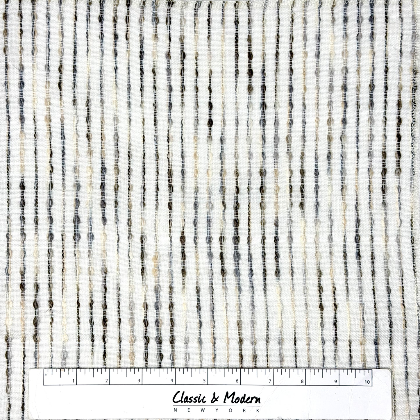 Grey Embroidered Stripe Sheer Linen Fabric Relaxed Roman Shade, CL1032