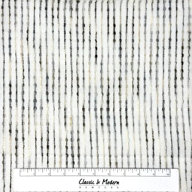 Grey Embroidered Stripe Sheer Linen Fabric Relaxed Roman Shade, CL1032