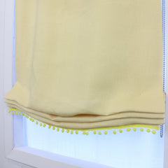 Yellow Linen Relaxed Roman Shade with Yellow Pom Pom, Blackout option/CL1010