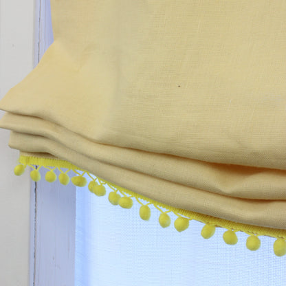 Yellow Linen Relaxed Roman Shade with Yellow Pom Pom, Blackout option/CL1010 - Classic & Modern Home