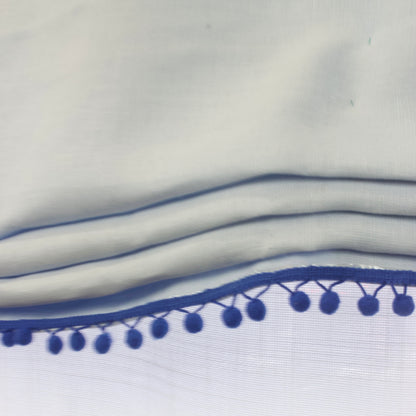 Blue Linen Kid Relaxed Roman Shade with Blue Pom Pom, Blackout Nursery Shade/CL1010 - Classic & Modern Home