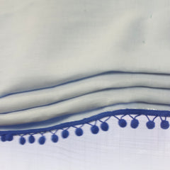 Blue Linen Kid Relaxed Roman Shade with Blue Pom Pom, Blackout Nursery Shade/CL1010