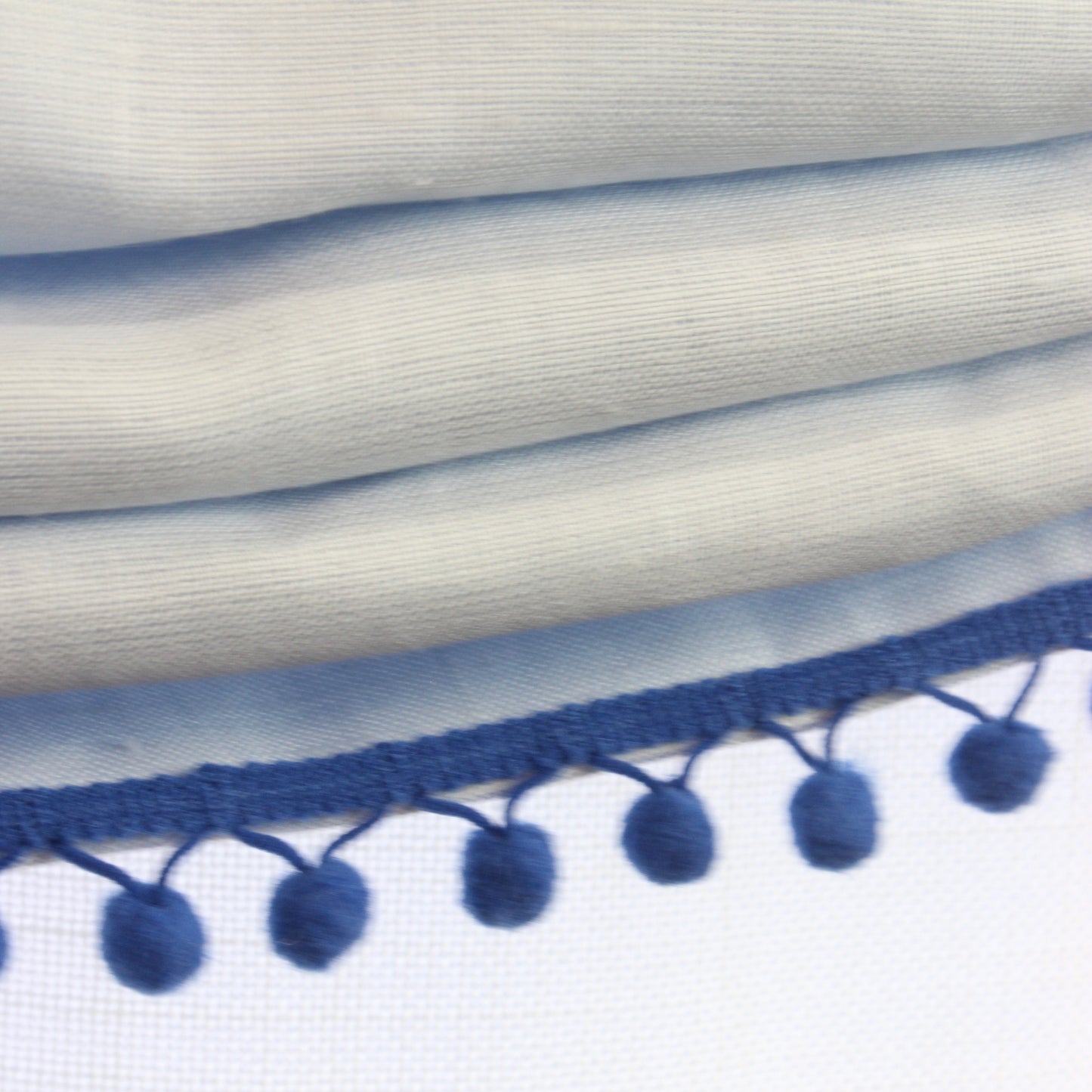 Blue Linen Kid Relaxed Roman Shade with Blue Pom Pom, Blackout Nursery Shade/CL1010 - Classic & Modern Home