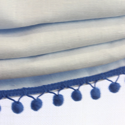 Blue Linen Kid Relaxed Roman Shade with Blue Pom Pom, Blackout Nursery Shade/CL1010 - Classic & Modern Home