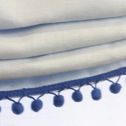 Blue Linen Kid Relaxed Roman Shade with Blue Pom Pom, Blackout Nursery Shade, CL1010