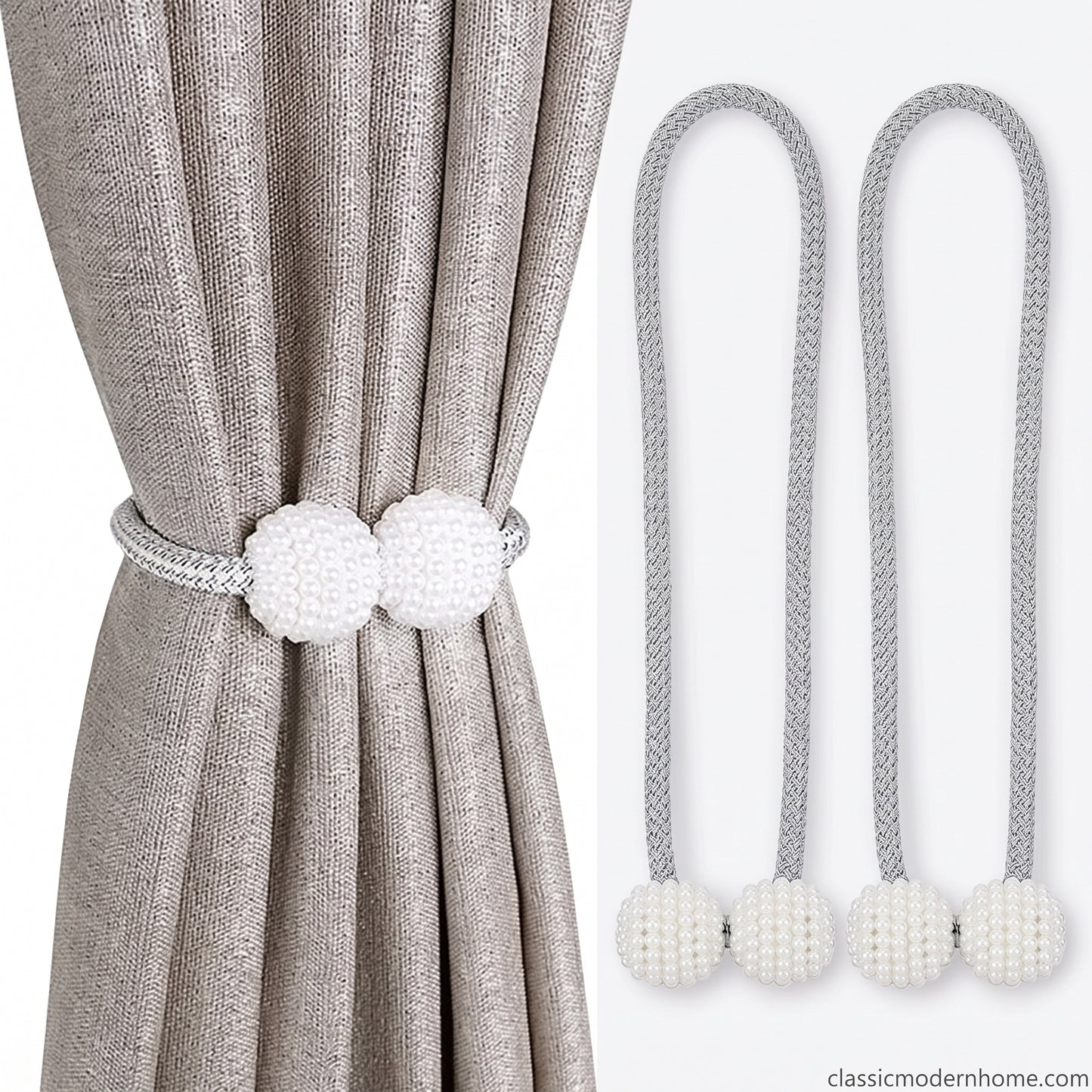 Pearl Magnetic Curtain Tie Back | No Drill Curtain Holder | Decorative Buckle