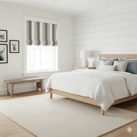 Wide Thin Striped 100% Linen Custom Made Flat Roman Shade/CL1003