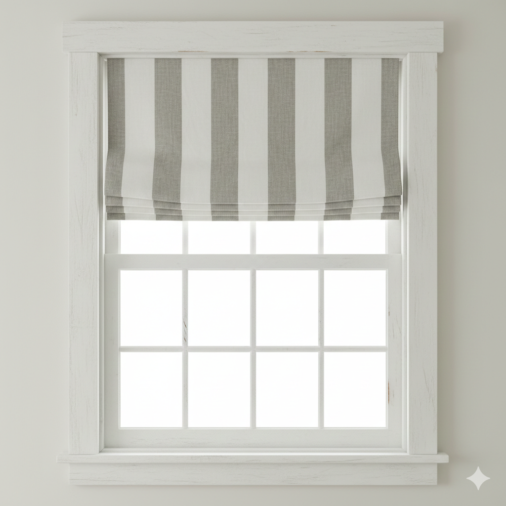 100% Linen Natural Color 3" Stripe Linen Roman Shade, CL1055