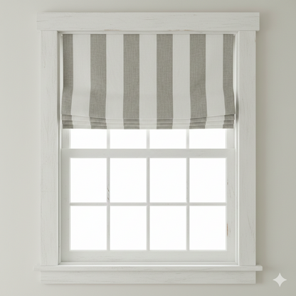 100% Linen Natural Color 3" Stripe Linen Roman Shade, CL1055