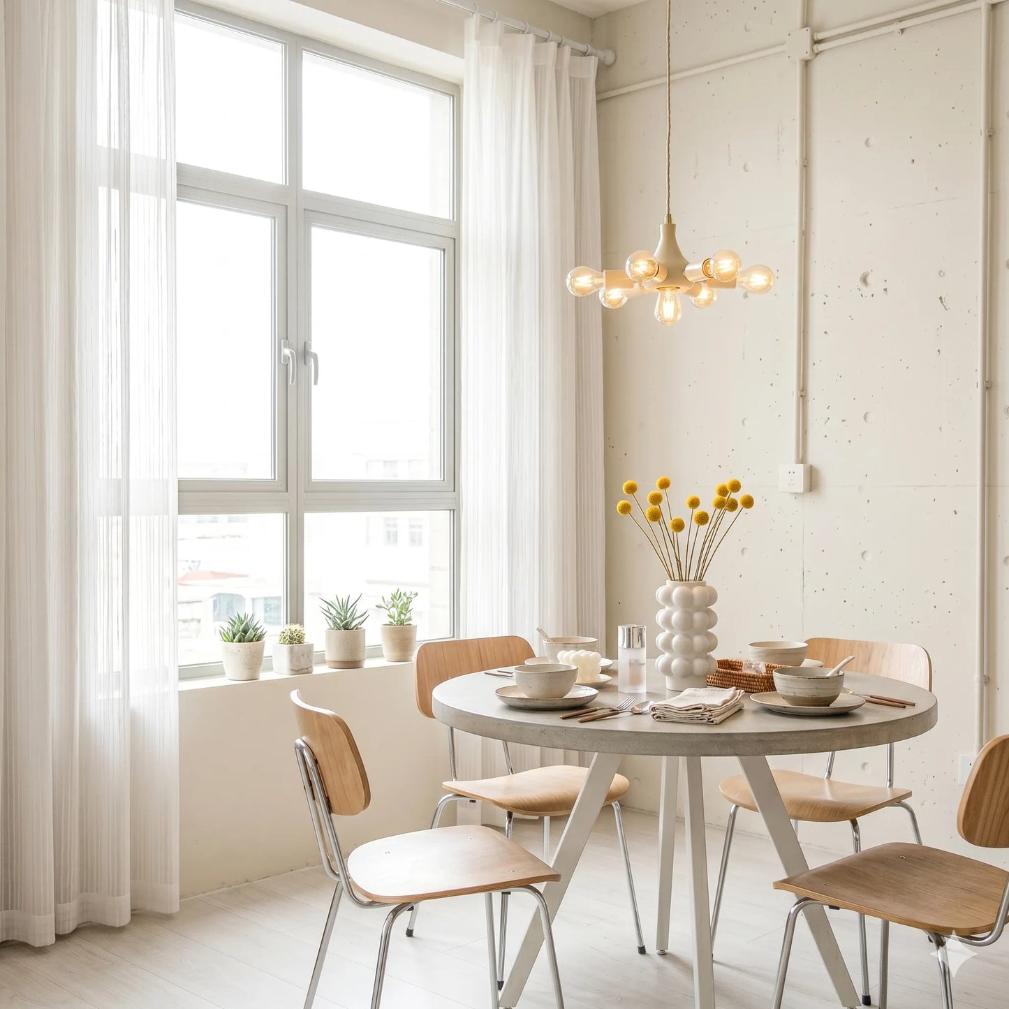 Neo-Industrial Soft White Vertical Stripe Sheer Curtains, CD1004