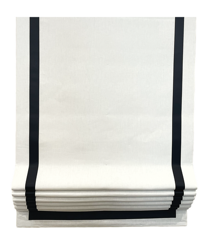 100% White Natural Linen Flat Roman Shade with Black Trim/CL1010 - Classic & Modern Home