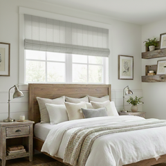 Embroidery Dot and Texture Stripe sheer Linen Flat Roman Shade / CL1126