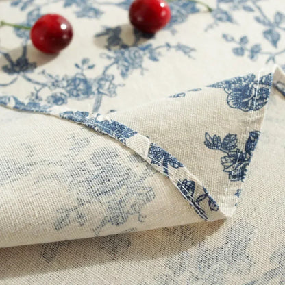 Vintage Floral Cotton Linen Round Tablecloth with Tassels – Washable Rustic Farmhouse Table Cover | CT1002