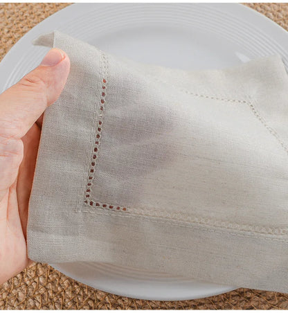 24-Piece Hemstitch Linen Blend Cocktail Napkins | 6x6 Classic White Square Cloths for Weddings, Bar Cart & Minimalist Dining