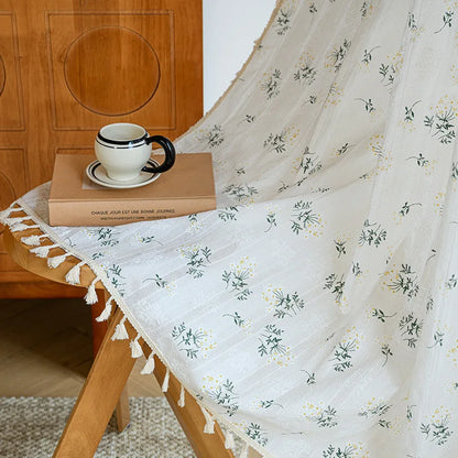 Cotton Daisy Short Café Curtain with Tassel Trim, Rod Pocket | CD1053