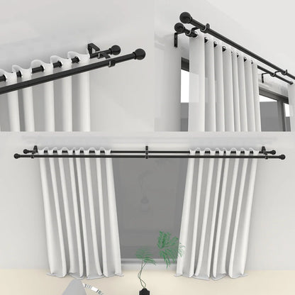 Adjustable Black Double Curtain Rod Set (60"-132") – Heavy Duty Dual Metal Pole | CH1011