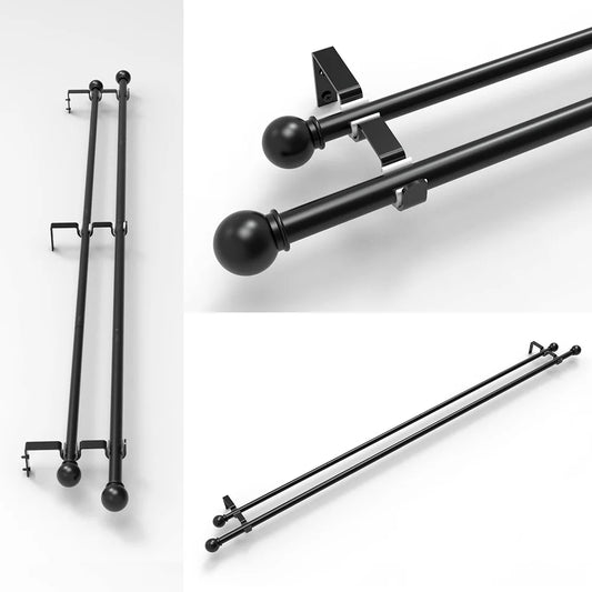 Adjustable Black Double Curtain Rod Set (60"-132") – Heavy Duty Dual Metal Pole | CH1011