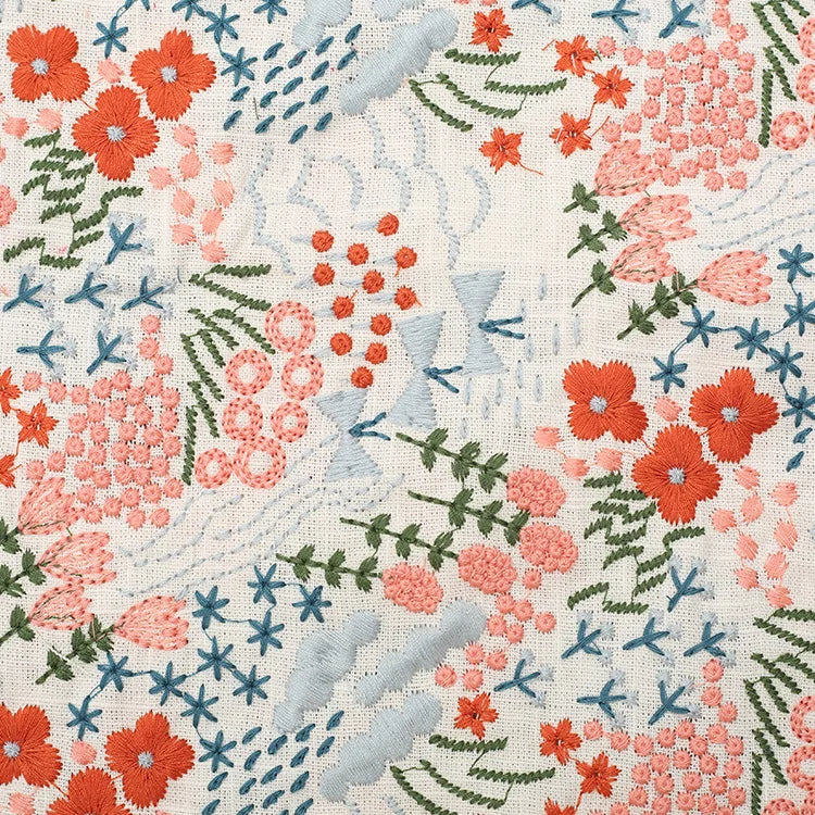 Flower Embroidered Cotton Linen Fabric | Floral Jacquard Dress Fabric | CA1019