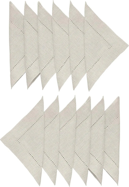 24-Piece Hemstitch Linen Blend Cocktail Napkins | 6x6 Classic White Square Cloths for Weddings, Bar Cart & Minimalist Dining