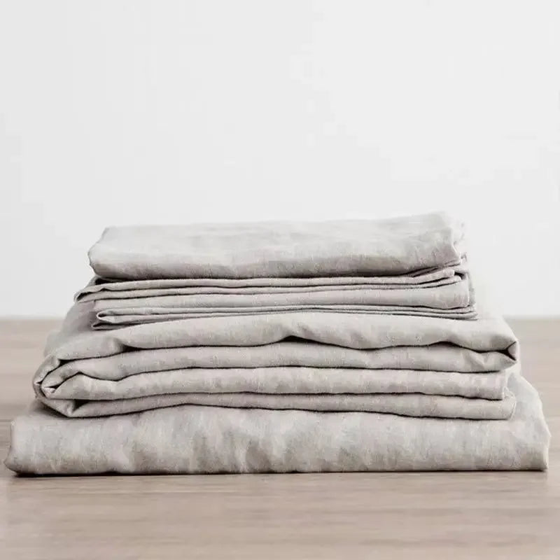 3-Piece 100% Washed Linen Sheet Set | Stone-Washed Pure Flax Flat Sheet & Pillowcases for Modern Farmhouse Bedding