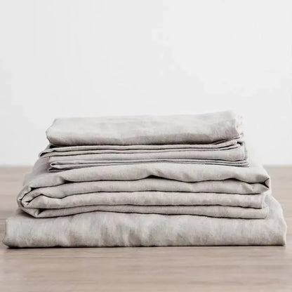 3-Piece 100% Washed Linen Sheet Set | Stone-Washed Pure Flax Flat Sheet & Pillowcases for Modern Farmhouse Bedding
