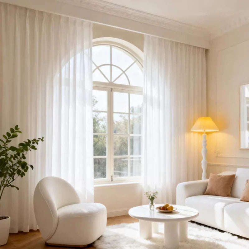 Luxury White Chiffon Sheer Curtain Panel – Solid Tulle Voile Window Drapes for Living Room & Bedroom | CD1028