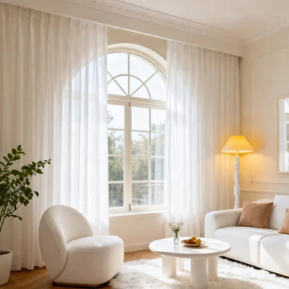 Luxury White Chiffon Sheer Curtain Panel – Solid Tulle Voile Window Drapes for Living Room & Bedroom | CD1028