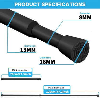 Heavy-Duty Adjustable Black Tension Rod – No-Drill Extendable Curtain Pole | CH1015