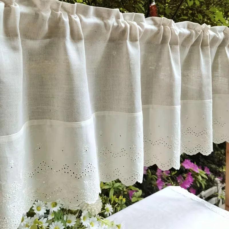 Embroidered Lace Linen Valance Curtain | CD1038