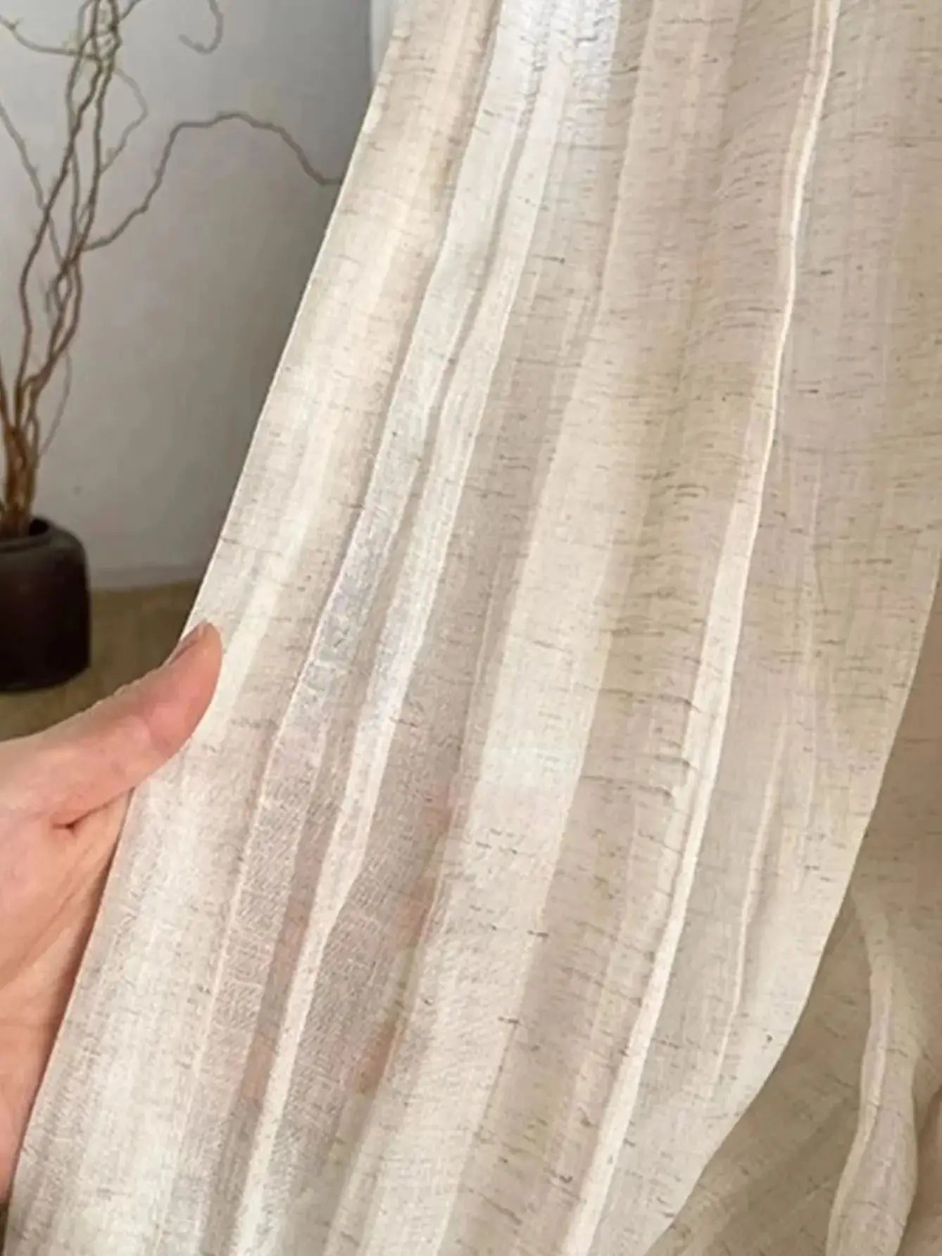 Rustic Tie-Top Crinkled Linen Sheer Drapery, CD1011