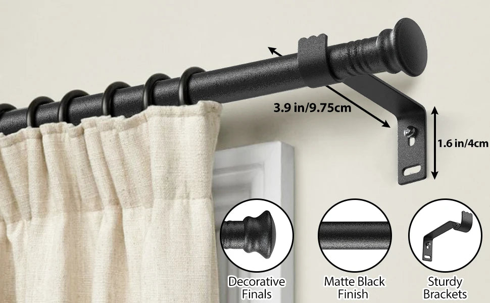 5/8" Adjustable Black Curtain Rod with Brackets (17" - 154") | CH1010