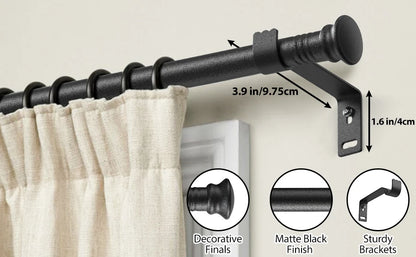 5/8" Adjustable Black Curtain Rod with Brackets (17" - 154") | CH1010