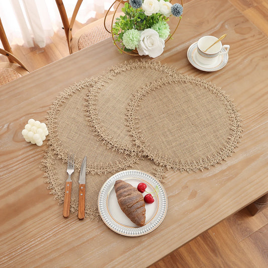 Set of 4 Rustic Round Braided Placemats | Woven Farmhouse Sunflower Table Mats for Everyday & Holiday Dining