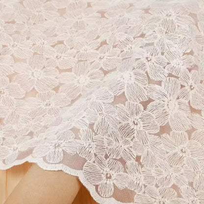 Luxury French Floral Embroidered White Cotton Tablecloth – Handmade Lace Rectangular Cover for Weddings & Dining |