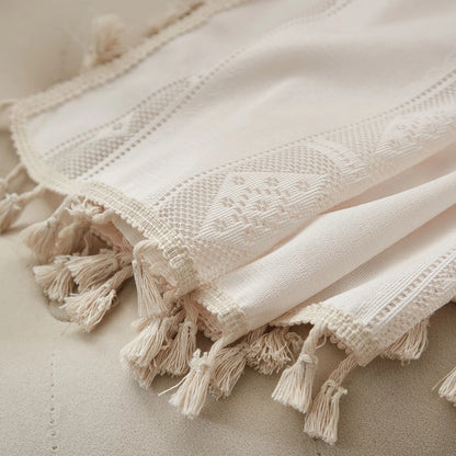 Boho Chic Geometric Crochet Lace Cotton-Blend Curtain Panel with Tassel Fringe, CD1013