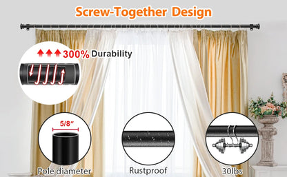 5/8" Adjustable Black Curtain Rod with Brackets (17" - 154") | CH1010