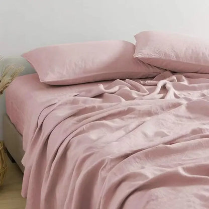 3-Piece 100% Washed Linen Sheet Set | Stone-Washed Pure Flax Flat Sheet & Pillowcases for Modern Farmhouse Bedding
