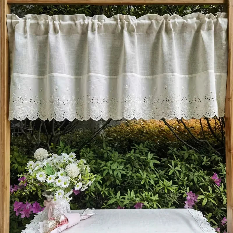 Embroidered Lace Linen Valance Curtain | CD1038