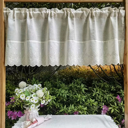 Embroidered Lace Linen Valance Curtain | CD1038