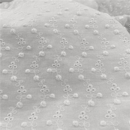 Premium White Floral Embroidery Cotton Fabric, CL1010