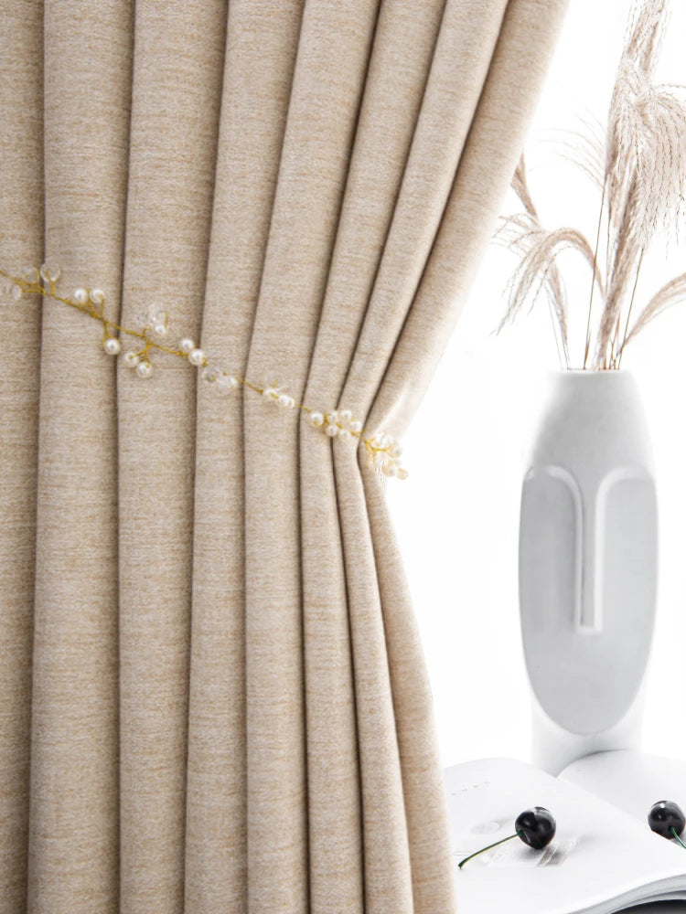 Premium Beige Textured Faux-Linen Curtains with Ochre Gold Reverse | Cozy Living Room & Bedroom Drapes | CD1015