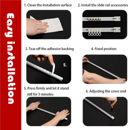 Self-Adhesive Silent Curtain Track, No-Drill Top & Side Mount Rail for Smooth Surfaces | CH1007