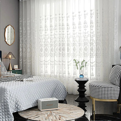 Elegant Single Layer Damask Embroidered Sheer Curtain | CD1034
