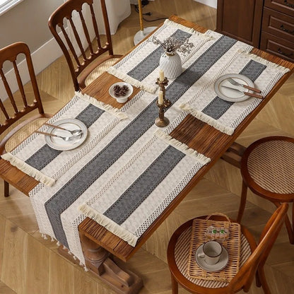 Rustic Knitted Hollow-Out Table Runner with Tassels | CT1007
