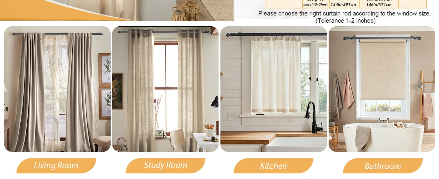 5/8" Black Double Curtain Rod Set – Adjustable Metal Drapery Poles with Brackets for Layered Windows | CH1013