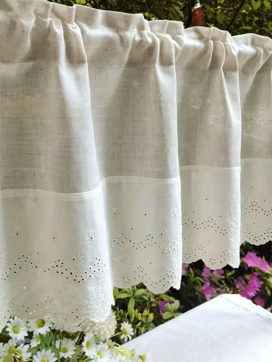 Embroidered Lace Linen Valance Curtain | CD1038