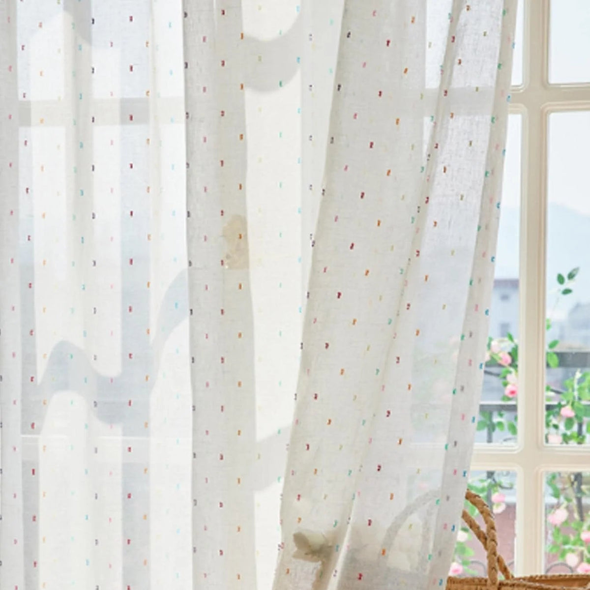 Rainbow Bean Nursery Window Decor Sheer Curtain Panel | CD1047